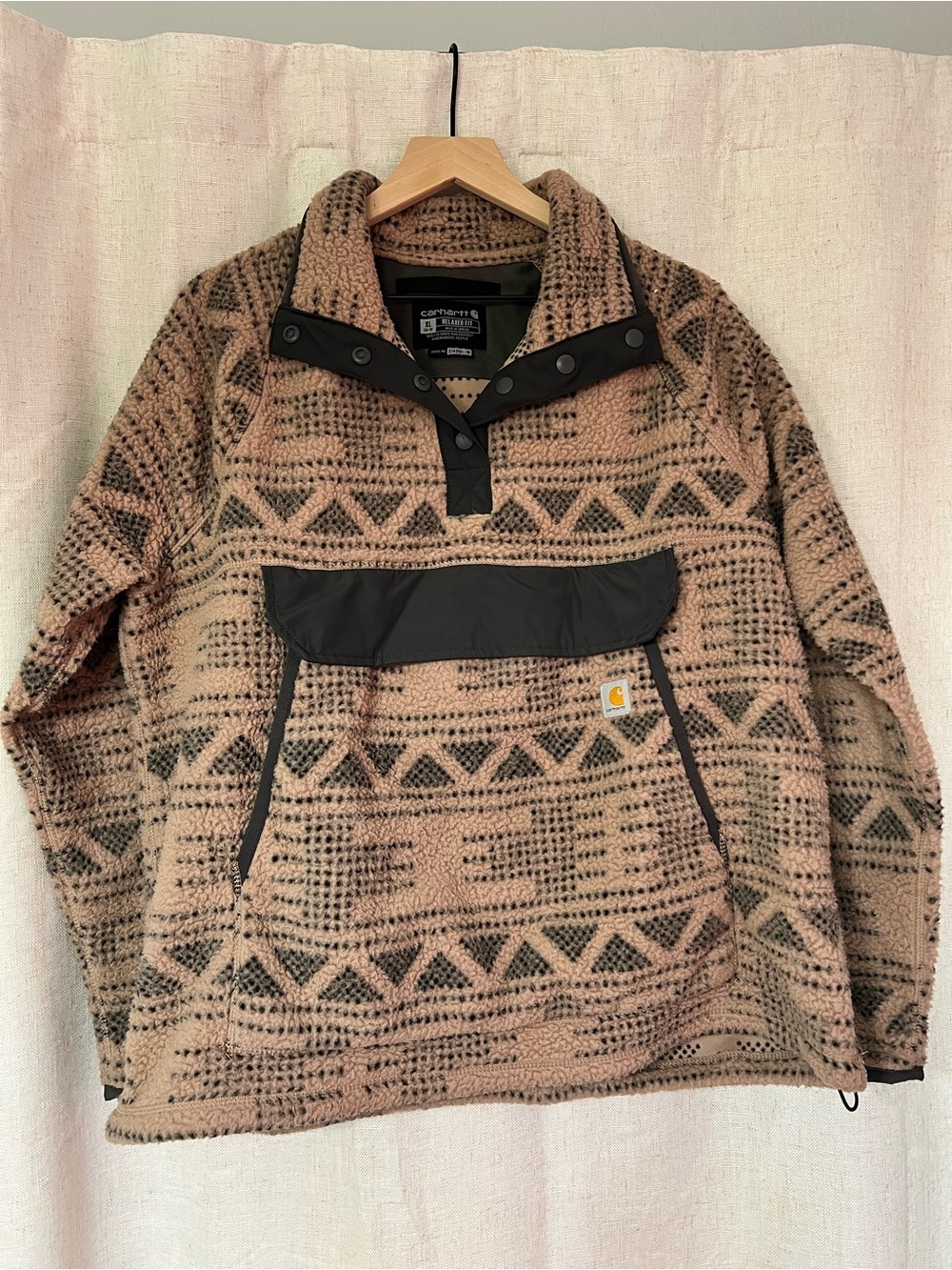 Carhartt Tan and Black Patterned Fleece button up Pullover